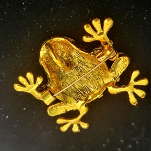 NWT Rhinestone Tree Frog Brooch. Black, Lavender Gold - Picture 3 of 4